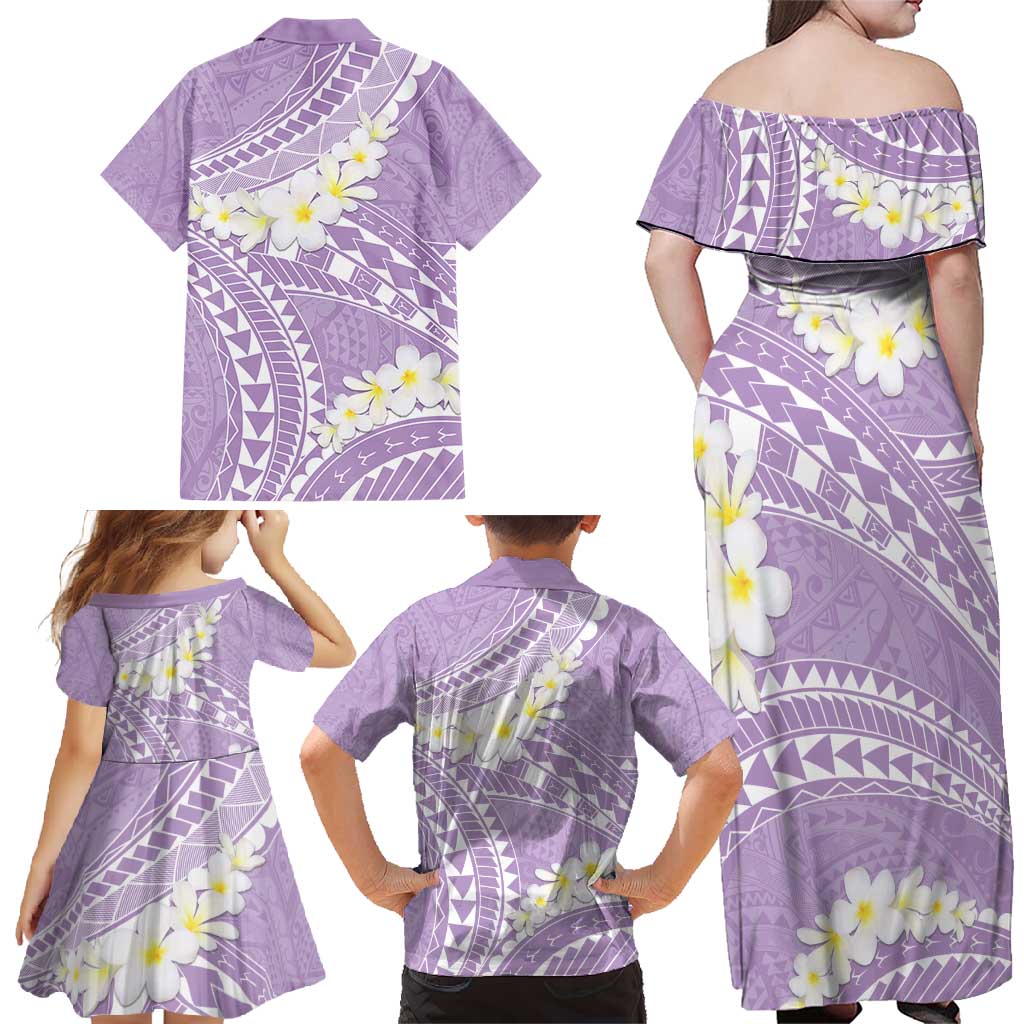 Polynesian Vintage Floral Family Matching Off Shoulder Maxi Dress and Hawaiian Shirt Lavender Motifs - Polynesian Pride
