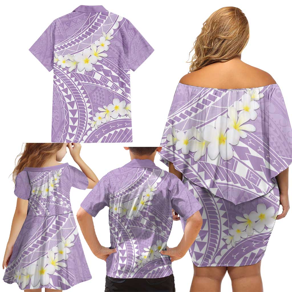 Polynesian Vintage Floral Family Matching Off Shoulder Short Dress and Hawaiian Shirt Lavender Motifs - Polynesian Pride