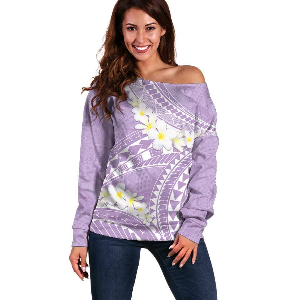 Polynesian Vintage Floral Off Shoulder Sweater Lavender Motifs - Polynesian Pride