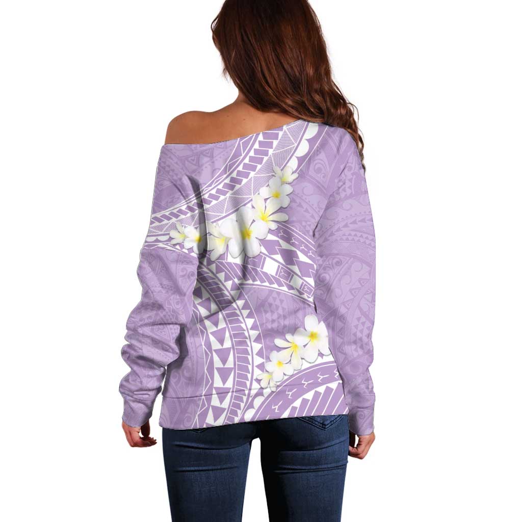 Polynesian Vintage Floral Off Shoulder Sweater Lavender Motifs - Polynesian Pride
