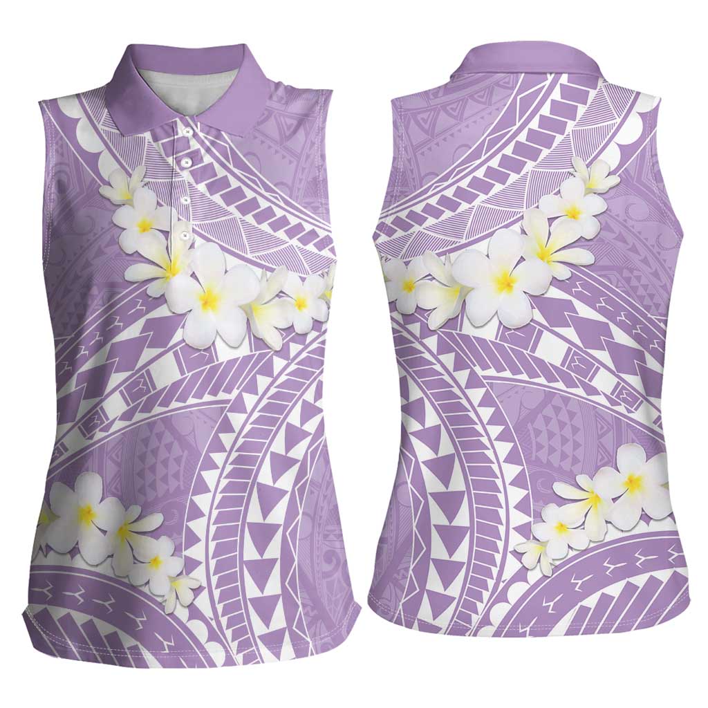 Polynesian Vintage Floral Women Sleeveless Polo Shirt Lavender Motifs LT7 - Polynesian Pride