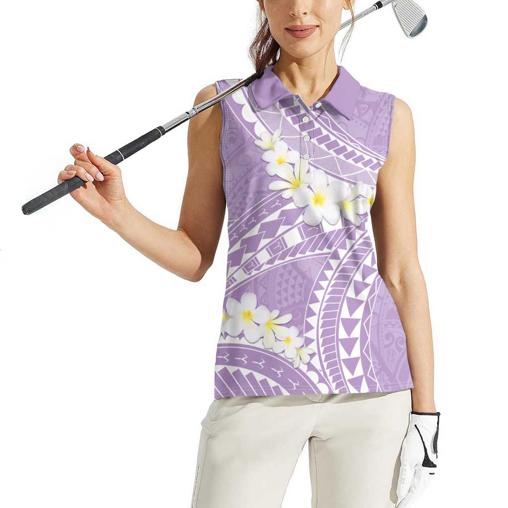 Polynesian Vintage Floral Women Sleeveless Polo Shirt Lavender Motifs LT7 - Polynesian Pride