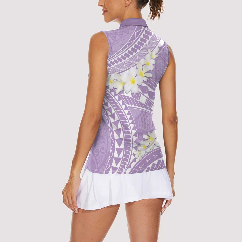 Polynesian Vintage Floral Women Sleeveless Polo Shirt Lavender Motifs LT7 - Polynesian Pride
