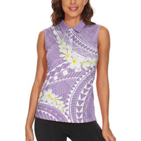 Polynesian Vintage Floral Women Sleeveless Polo Shirt Lavender Motifs LT7 - Polynesian Pride
