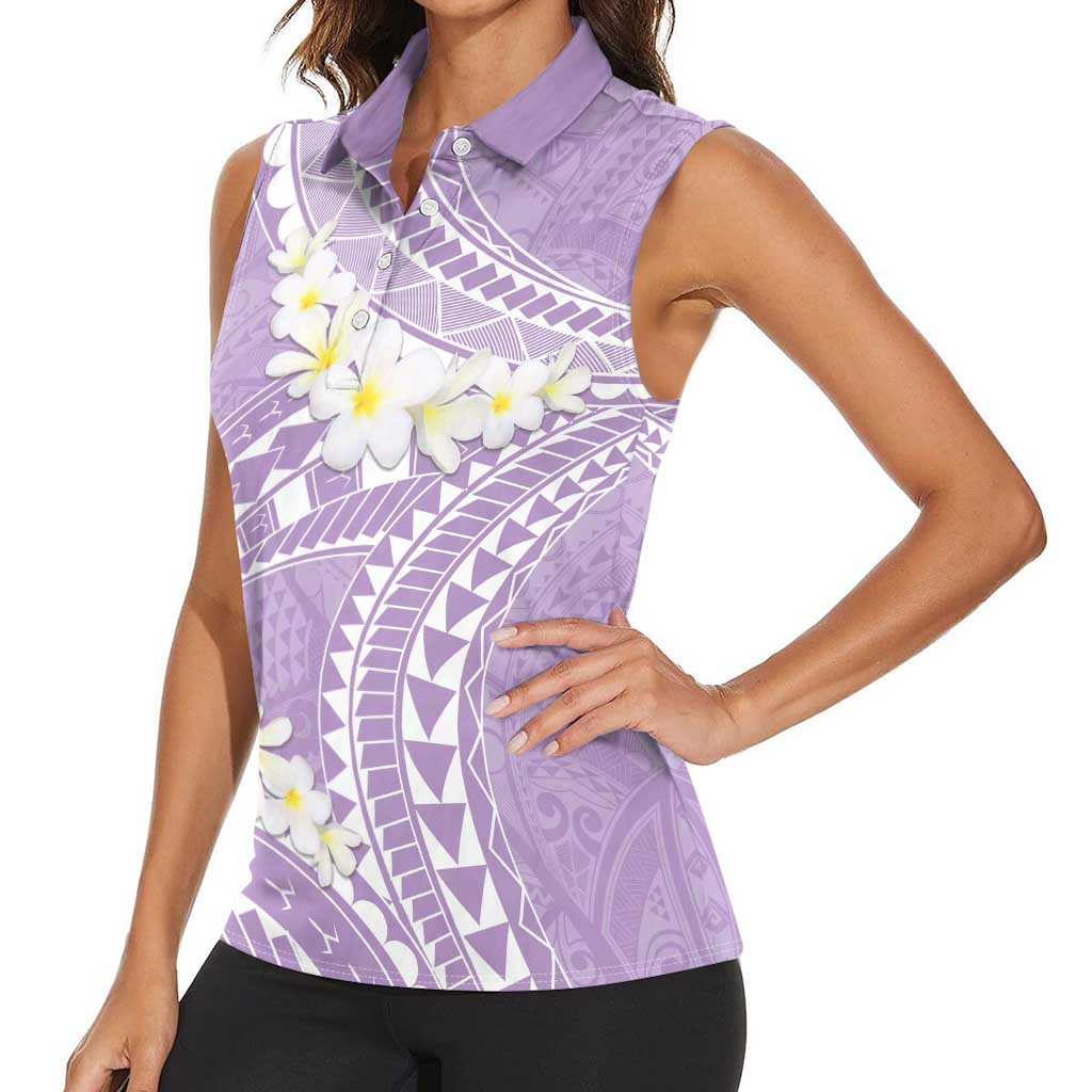 Polynesian Vintage Floral Women Sleeveless Polo Shirt Lavender Motifs LT7 - Polynesian Pride