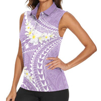 Polynesian Vintage Floral Women Sleeveless Polo Shirt Lavender Motifs LT7 - Polynesian Pride