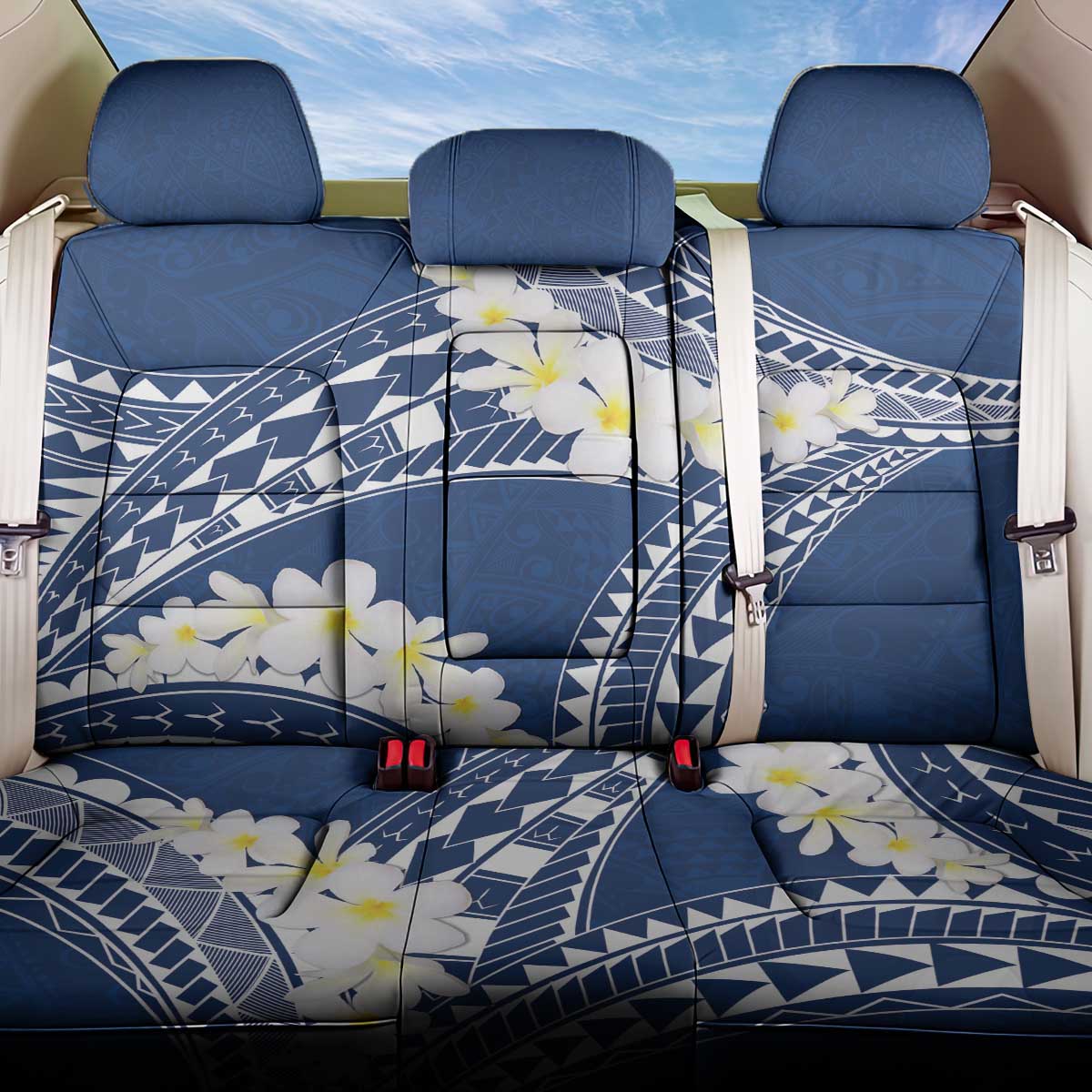 Polynesian Vintage Floral Back Car Seat Cover Navy Blue Motifs - Polynesian Pride