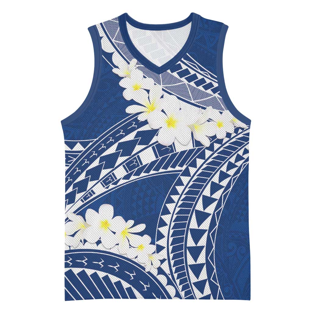 Polynesian Vintage Floral Basketball Jersey Navy Blue Motifs - Polynesian Pride
