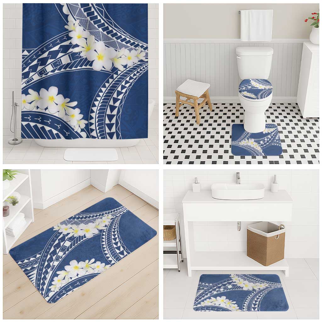 Polynesian Vintage Floral Bathroom Set Navy Blue Motifs - Polynesian Pride
