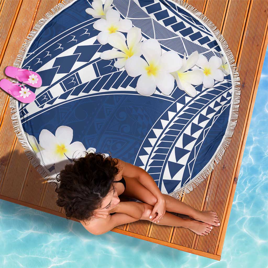 Polynesian Vintage Floral Beach Blanket Navy Blue Motifs - Polynesian Pride