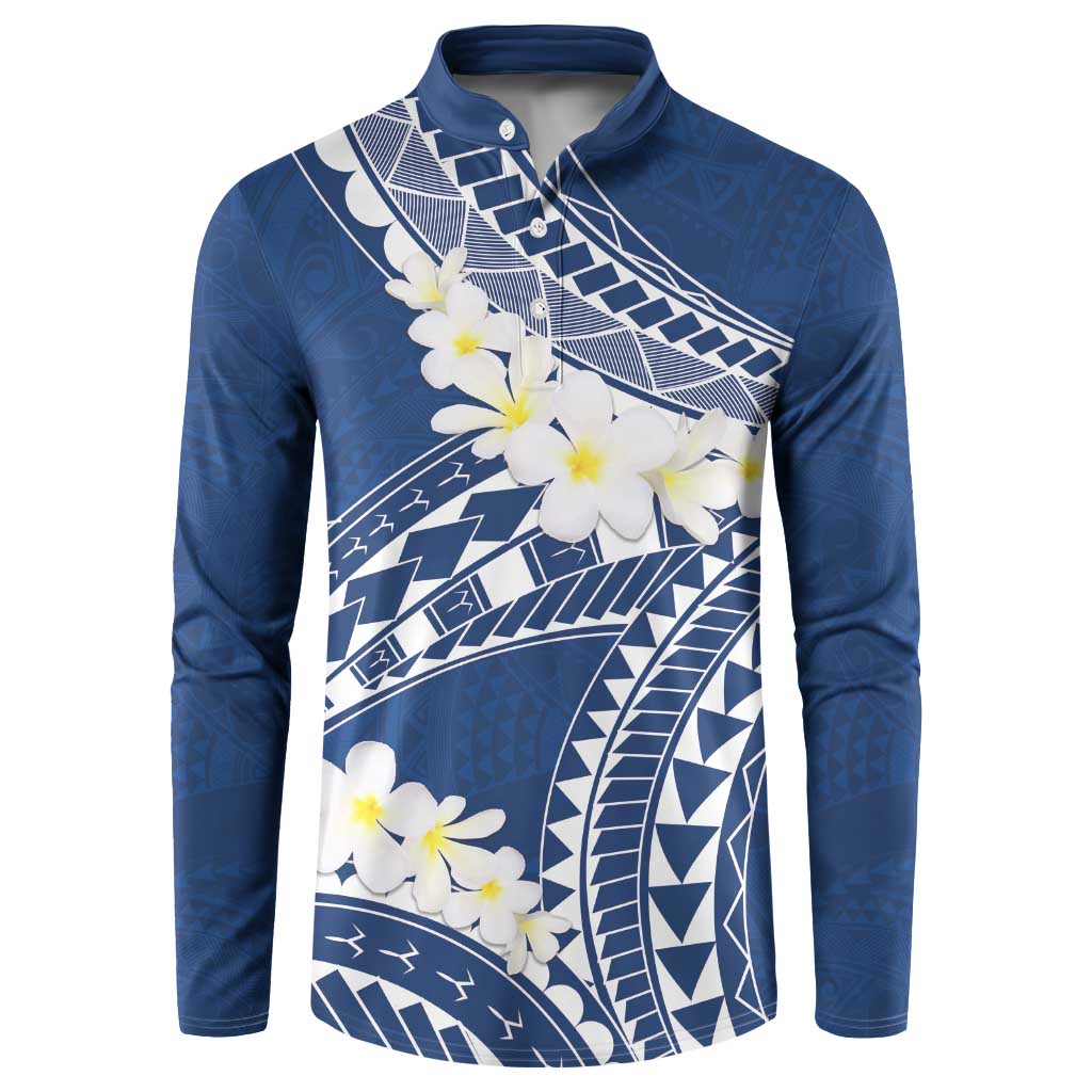 Polynesian Vintage Floral Button Sweatshirt Navy Blue Motifs - Polynesian Pride