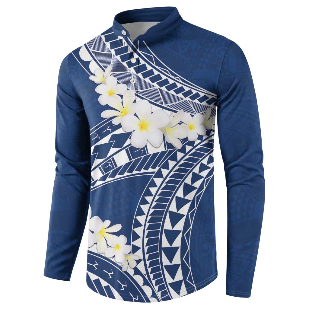 Polynesian Vintage Floral Button Sweatshirt Navy Blue Motifs - Polynesian Pride