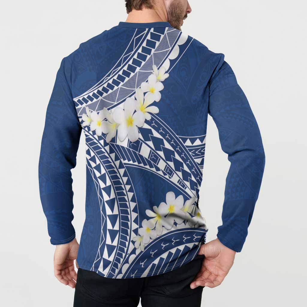 Polynesian Vintage Floral Button Sweatshirt Navy Blue Motifs - Polynesian Pride