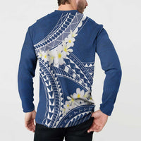 Polynesian Vintage Floral Button Sweatshirt Navy Blue Motifs - Polynesian Pride