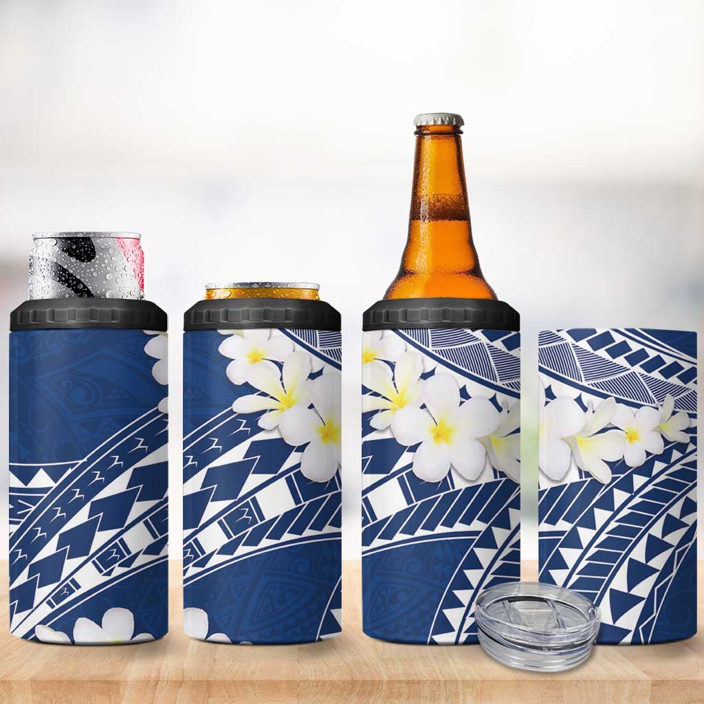 Polynesian Vintage Floral 4 in 1 Can Cooler Tumbler Navy Blue Motifs - Polynesian Pride