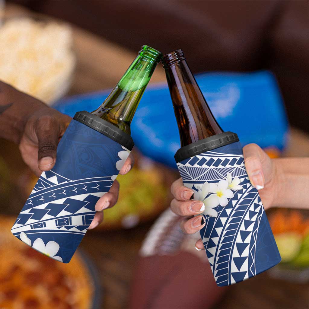 Polynesian Vintage Floral 4 in 1 Can Cooler Tumbler Navy Blue Motifs - Polynesian Pride