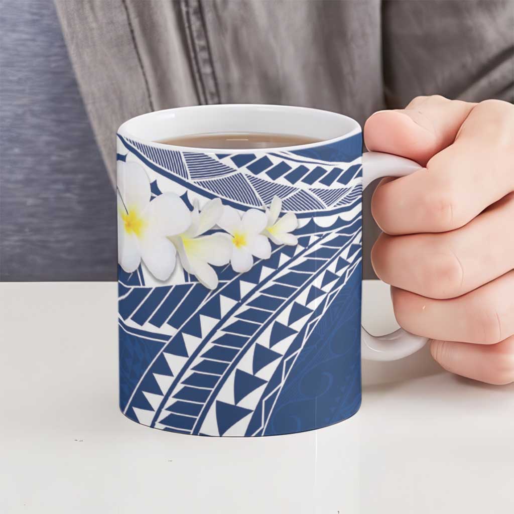 Polynesian Vintage Floral Ceramic Mug Navy Blue Motifs - Polynesian Pride