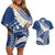 Polynesian Vintage Floral Couples Matching Off Shoulder Short Dress and Hawaiian Shirt Navy Blue Motifs - Polynesian Pride