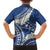Polynesian Vintage Floral Family Matching Long Sleeve Bodycon Dress and Hawaiian Shirt Navy Blue Motifs - Polynesian Pride