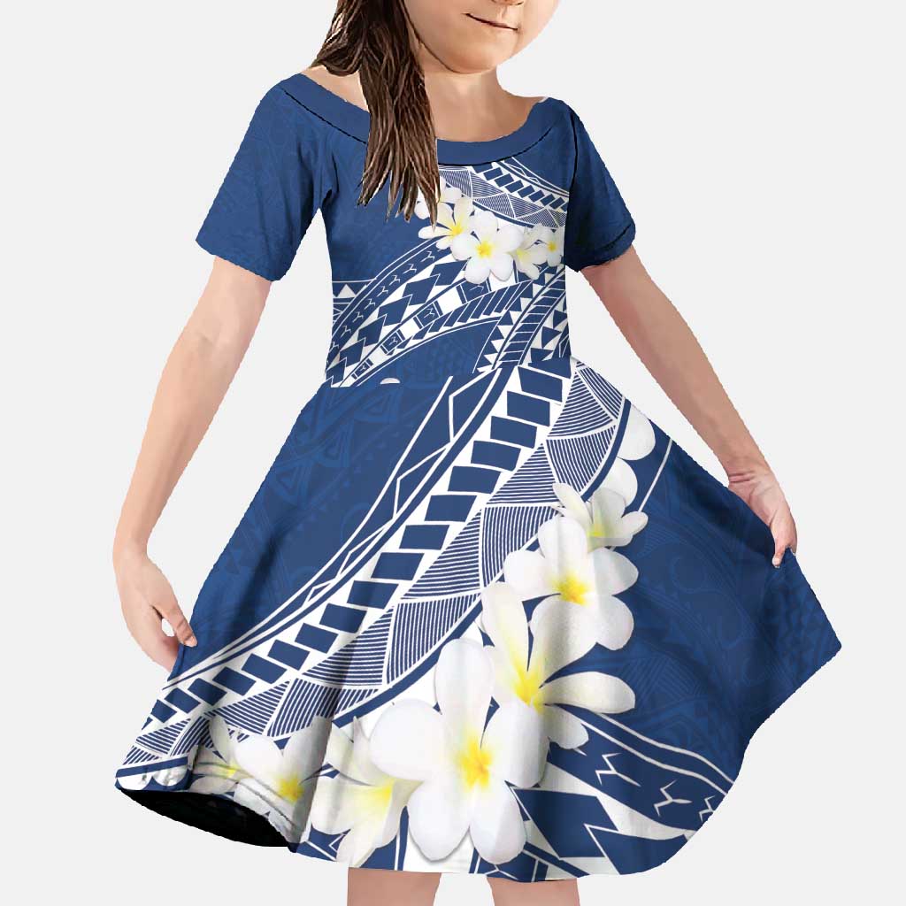 Polynesian Vintage Floral Family Matching Mermaid Dress and Hawaiian Shirt Navy Blue Motifs LT7 Daughter's Dress Navy Blue - Polynesian Pride