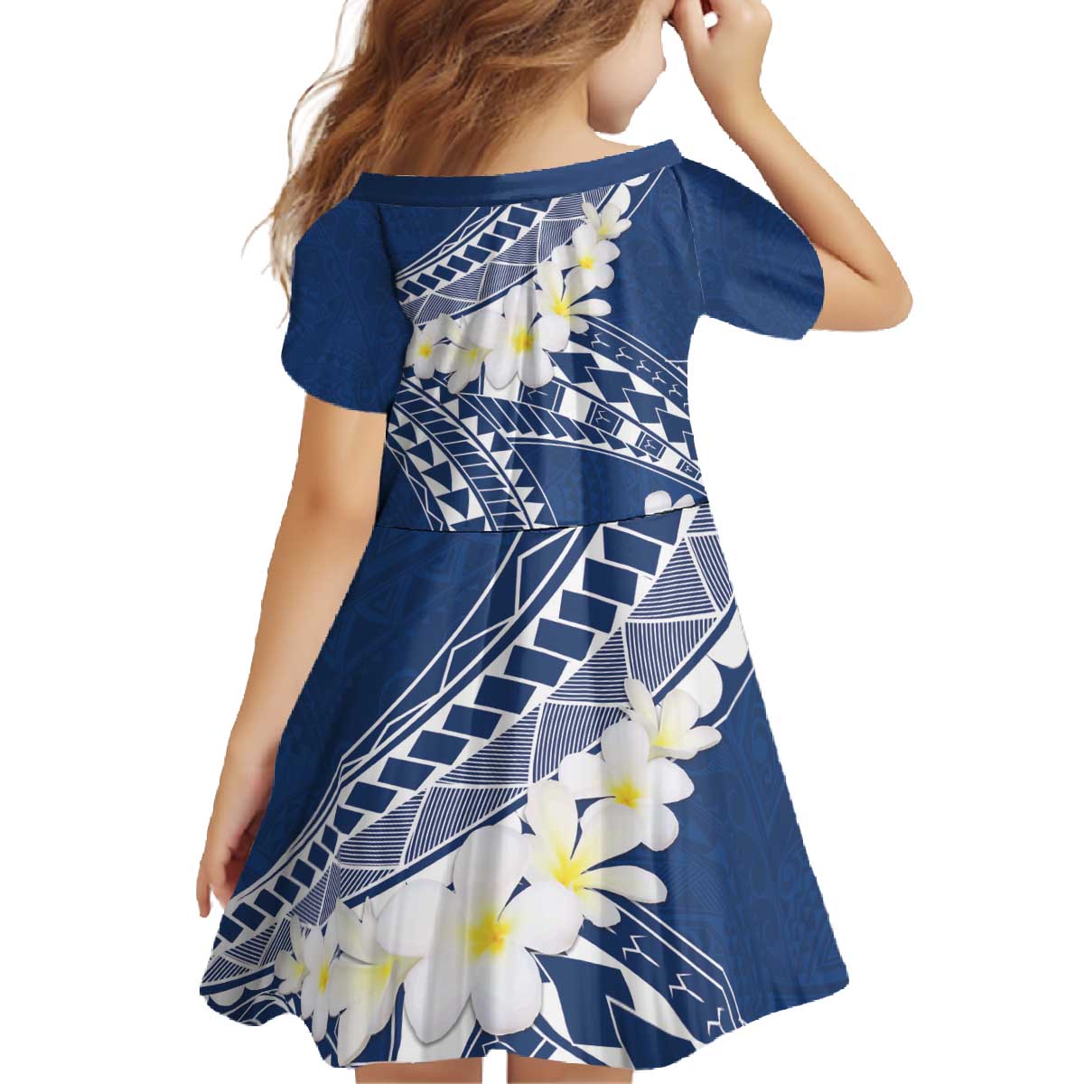 Polynesian Vintage Floral Family Matching Off The Shoulder Long Sleeve Dress and Hawaiian Shirt Navy Blue Motifs - Polynesian Pride