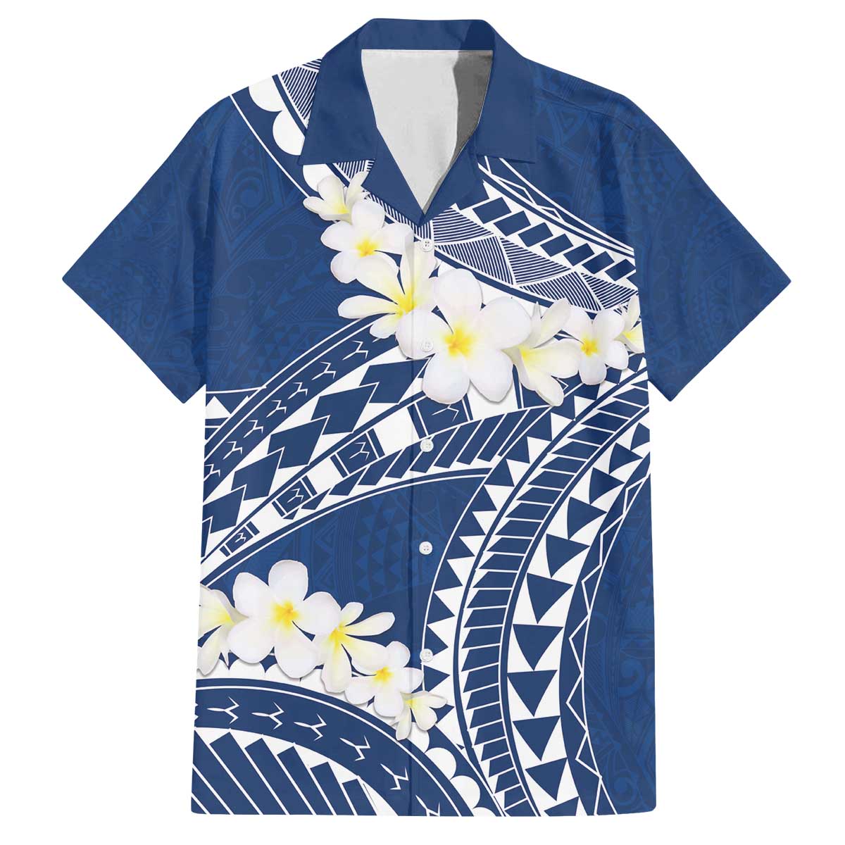 Polynesian Vintage Floral Family Matching Off The Shoulder Long Sleeve Dress and Hawaiian Shirt Navy Blue Motifs - Polynesian Pride