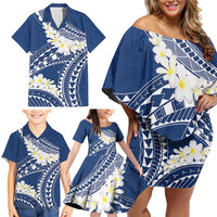 Polynesian Vintage Floral Family Matching Off Shoulder Short Dress and Hawaiian Shirt Navy Blue Motifs LT7 - Polynesian Pride