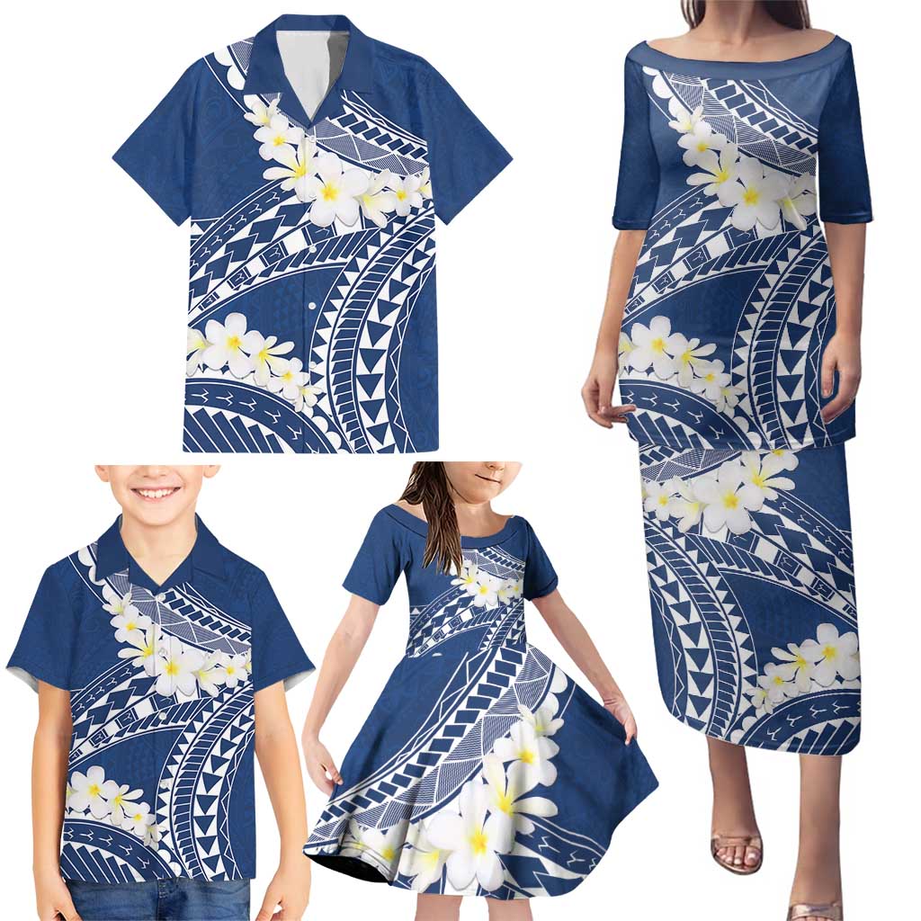 Polynesian Vintage Floral Family Matching Puletasi and Hawaiian Shirt Navy Blue Motifs LT7 - Polynesian Pride