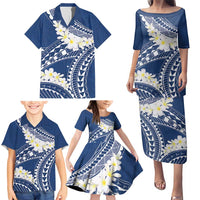 Polynesian Vintage Floral Family Matching Puletasi and Hawaiian Shirt Navy Blue Motifs LT7 - Polynesian Pride
