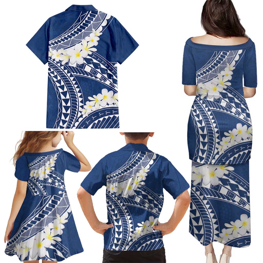 Polynesian Vintage Floral Family Matching Puletasi and Hawaiian Shirt Navy Blue Motifs LT7 - Polynesian Pride