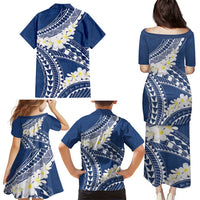 Polynesian Vintage Floral Family Matching Puletasi and Hawaiian Shirt Navy Blue Motifs LT7 - Polynesian Pride