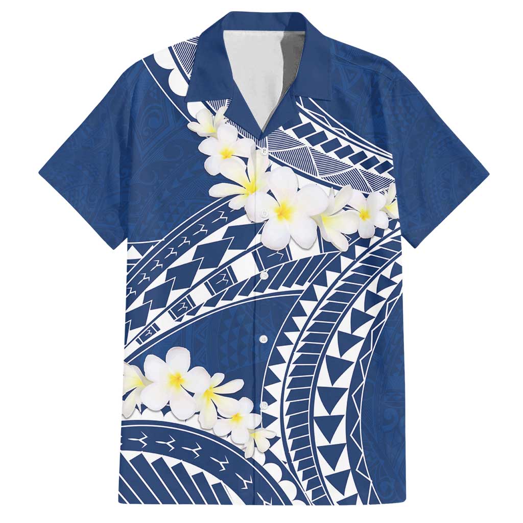 Polynesian Vintage Floral Family Matching Puletasi and Hawaiian Shirt Navy Blue Motifs LT7 Dad's Shirt - Short Sleeve Navy Blue - Polynesian Pride