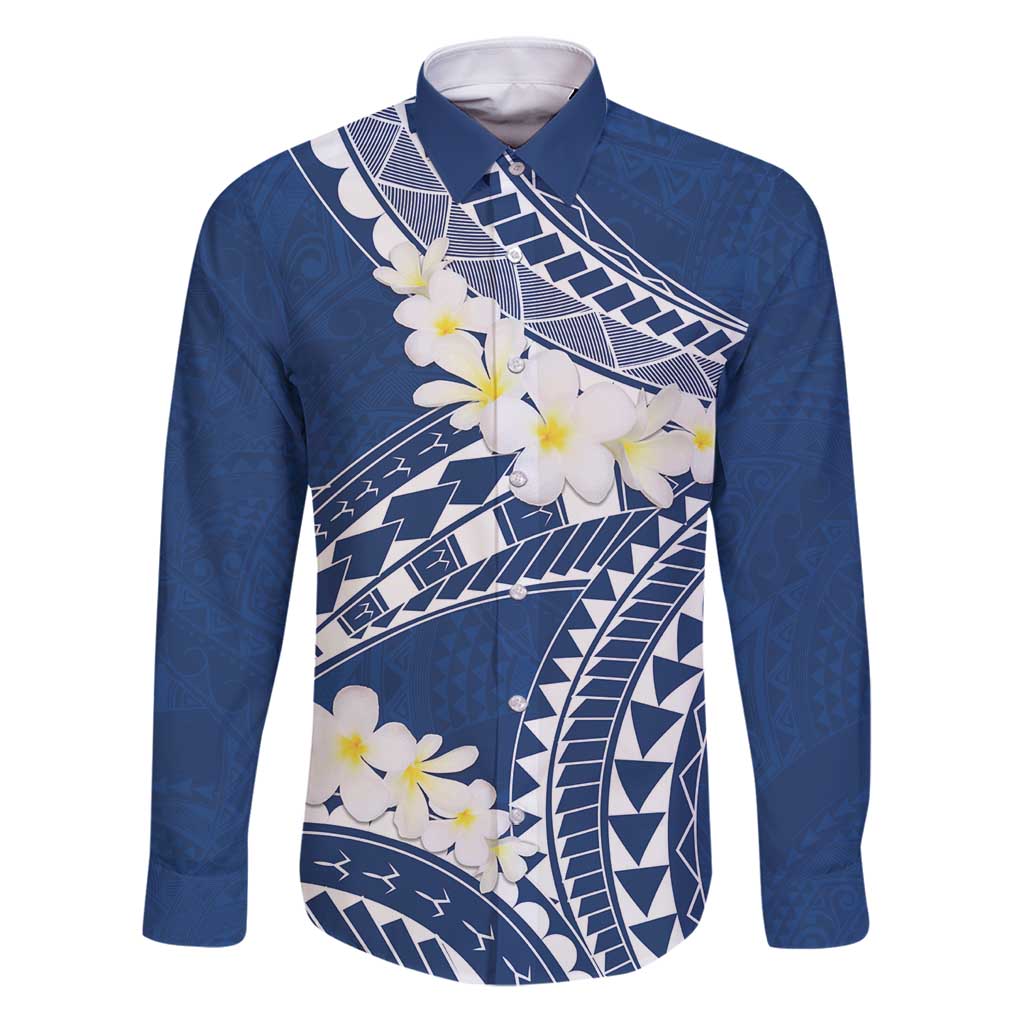 Polynesian Vintage Floral Family Matching Puletasi and Hawaiian Shirt Navy Blue Motifs LT7 Dad's Shirt - Long Sleeve Navy Blue - Polynesian Pride
