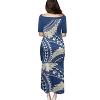 Polynesian Vintage Floral Family Matching Puletasi and Hawaiian Shirt Navy Blue Motifs LT7 - Polynesian Pride