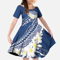 Polynesian Vintage Floral Family Matching Short Sleeve Bodycon Dress and Hawaiian Shirt Navy Blue Motifs LT7 Daughter's Dress Navy Blue - Polynesian Pride