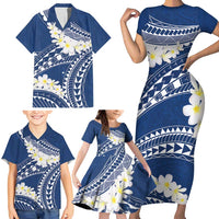 Polynesian Vintage Floral Family Matching Short Sleeve Bodycon Dress and Hawaiian Shirt Navy Blue Motifs LT7 - Polynesian Pride