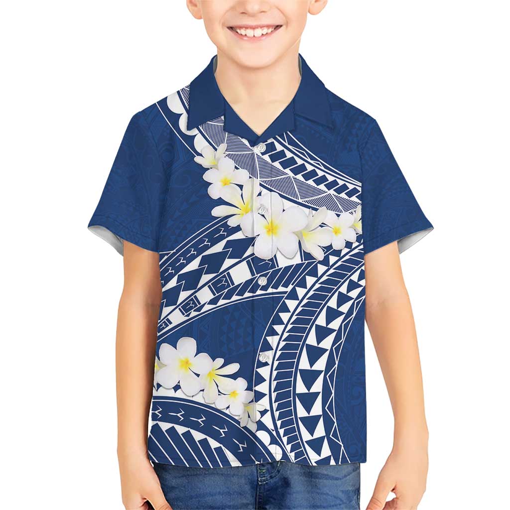 Polynesian Vintage Floral Kid Hawaiian Shirt Navy Blue Motifs - Polynesian Pride
