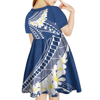 Polynesian Vintage Floral Kid Short Sleeve Dress Navy Blue Motifs - Polynesian Pride