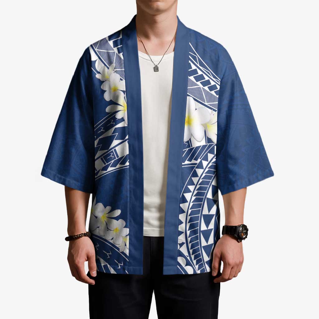 Polynesian Vintage Floral Kimono Navy Blue Motifs - Polynesian Pride