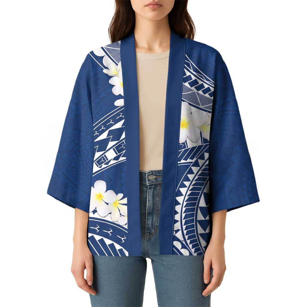 Polynesian Vintage Floral Kimono Navy Blue Motifs - Polynesian Pride