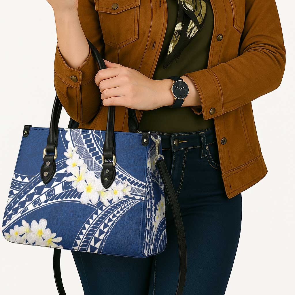 Polynesian Vintage Floral Leather Bag Navy Blue Motifs - Polynesian Pride