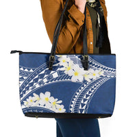 Polynesian Vintage Floral Leather Tote Bag Navy Blue Motifs - Polynesian Pride