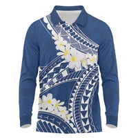 Polynesian Vintage Floral Long Sleeve Polo Shirt Navy Blue Motifs LT7 Navy Blue - Polynesian Pride