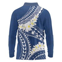 Polynesian Vintage Floral Long Sleeve Polo Shirt Navy Blue Motifs LT7 - Polynesian Pride