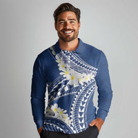Polynesian Vintage Floral Long Sleeve Polo Shirt Navy Blue Motifs LT7 - Polynesian Pride