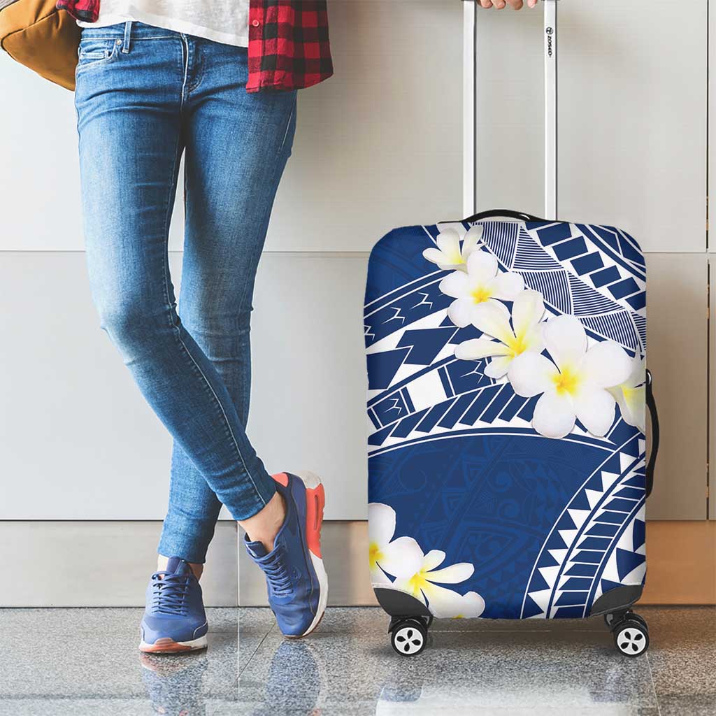Polynesian Vintage Floral Luggage Cover Navy Blue Motifs - Polynesian Pride