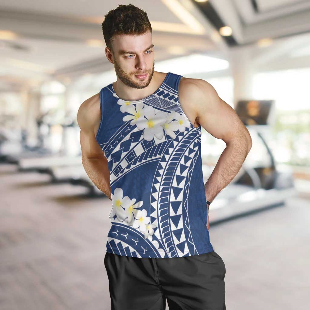 Polynesian Vintage Floral Men Tank Top Navy Blue Motifs - Polynesian Pride