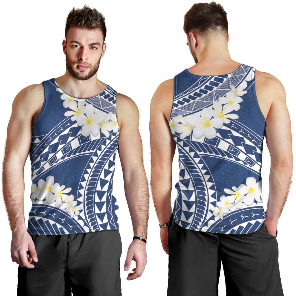 Polynesian Vintage Floral Men Tank Top Navy Blue Motifs - Polynesian Pride