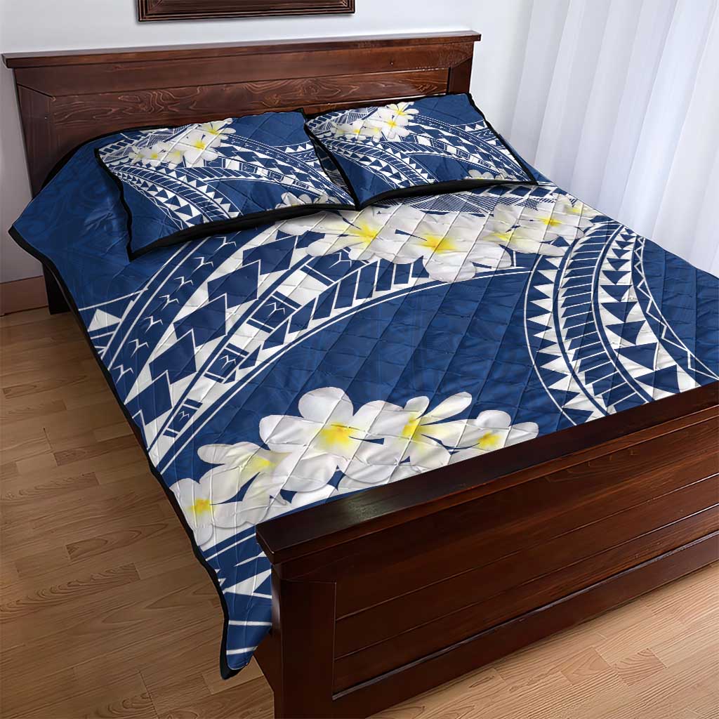 Polynesian Vintage Floral Quilt Bed Set Navy Blue Motifs - Polynesian Pride