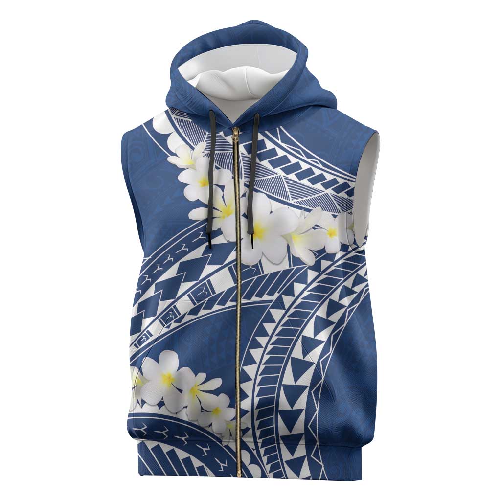Polynesian Vintage Floral Sleeveless Zip Hoodie Navy Blue Motifs - Polynesian Pride